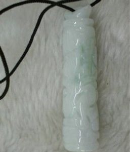 Hand-carved natural jade auspicious dragon column (amulet). Lucky necklace pendant.