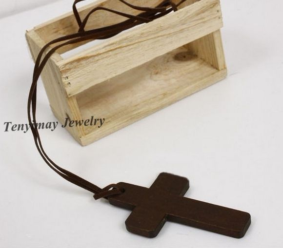 Wood Cross Necklace Cross Shape Leather Necklace