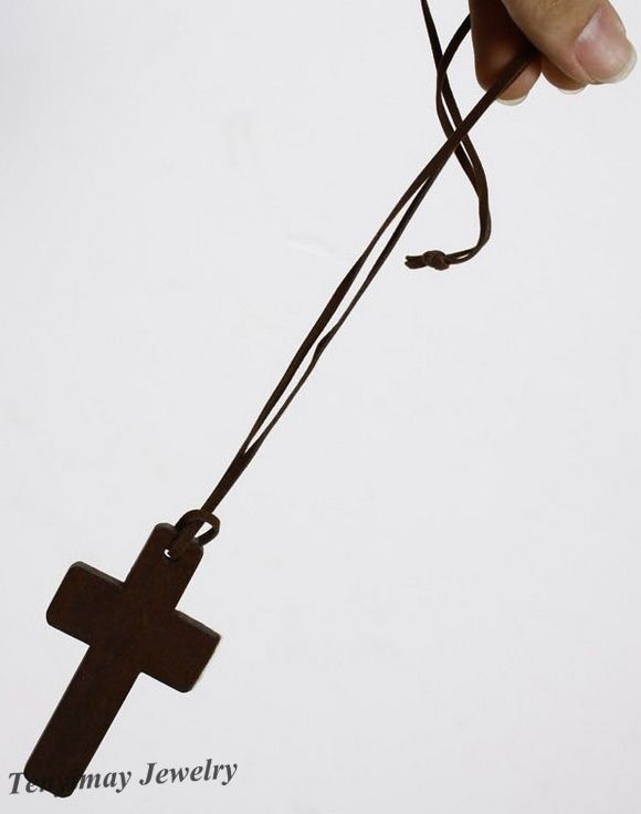 Деревянный крест ожерелье Бесплатная доставка 12 шт. крест формы кожаное ожерелье
