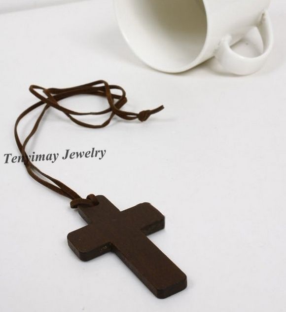 Wood Cross Necklace Cross Shape Leather Necklace