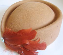 Wool Stewardess Air Hostesses Pillbox Hat Feather Top Hat Wedding hat 10pcs/lot #2024
