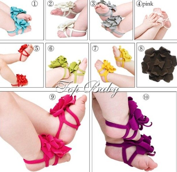 10 вариантов моды топ детские ноги цветок детские сандалии / босиком сандалии / детская обувь / обувь для малышей