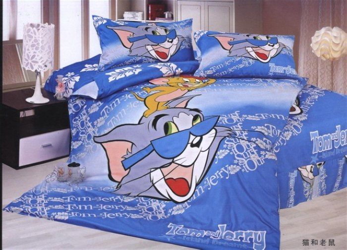 Kids Gift Tom Jerry Blue Print Cotton Bedding Set Childrens Duvet