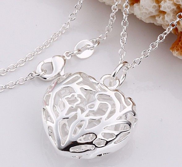 925 Silver Three-dimensional hollow heart love Pendant Fit Bracelet Necklace Size: 27mm * 26mm 