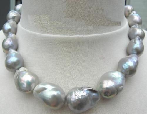

pearls jewelry GENUINE HUG18"22-25MM NATURAL SEA BAROQUE GRAY PEARL NECKLACE 14K