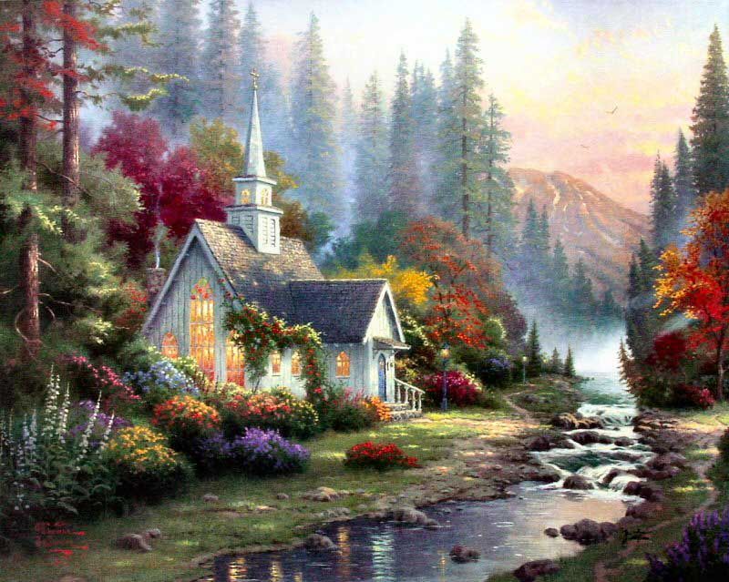 Canvas Art Wholesale,Landscape Oil Painting,Forest Chapel By Thomas Canvas Art Wholesale,Landscape Oil Painting,Forest Chapel by Thomas Kinkade,High Quality,handmade Modern Art Thomas Kinkade Painting Online with ... - Canvas Art Wholesale,Landscape Oil Painting,Forest Chapel By Thomas