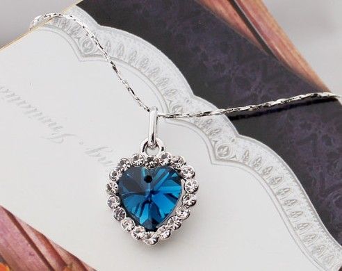 Vintage Austria Crystal Gemstones Heart of Ocean Pendant Necklaces Stylish luxury Women's Xmas gift 