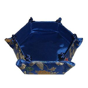 Unique Handicraft Hexagon Large Candy Boxes Party Favors Foldable Chinese style Decorative Silk brocade Fruit Storage Baskets Free
