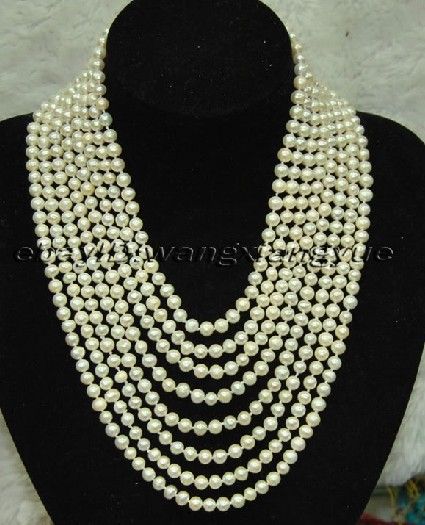 

real natural pearl jewelry genuine fine 8 row 7-8mm white pearls Necklace