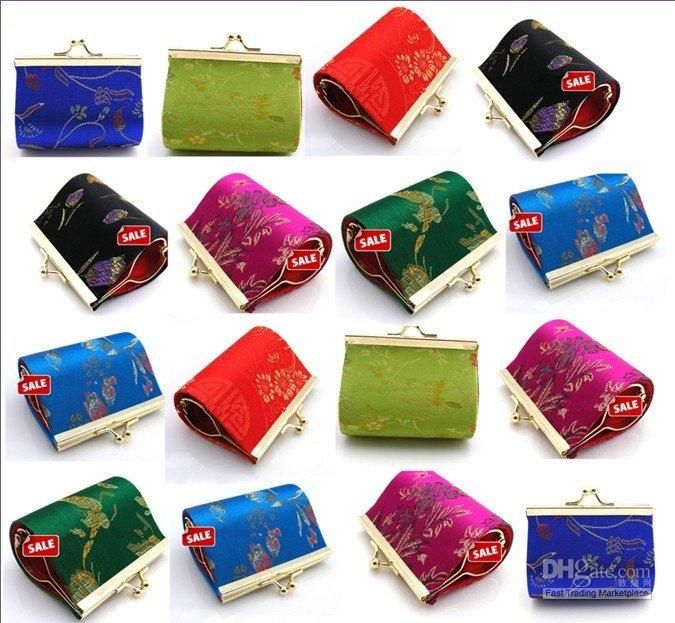 Mini Favor Bags size 7.5x4.5 cm Stock Silk Flower Metal buckle Gift Wrapping 12pcs/lot Free