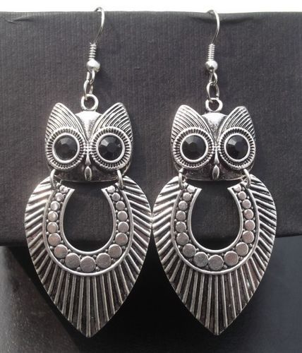 Ny Ankomst Tribal Vintage Tibetansk Silver Big Owl Pendant Örhängen Personlighet Smycken Stock 30pir