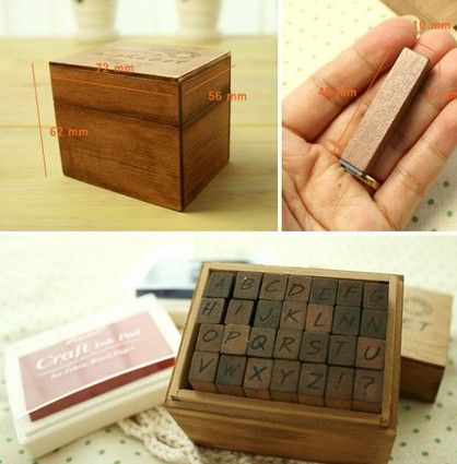 Timbres en bois bloc lettres millésime Creative Antique Alphabet Handwriting sculpté cadeau jouet / set