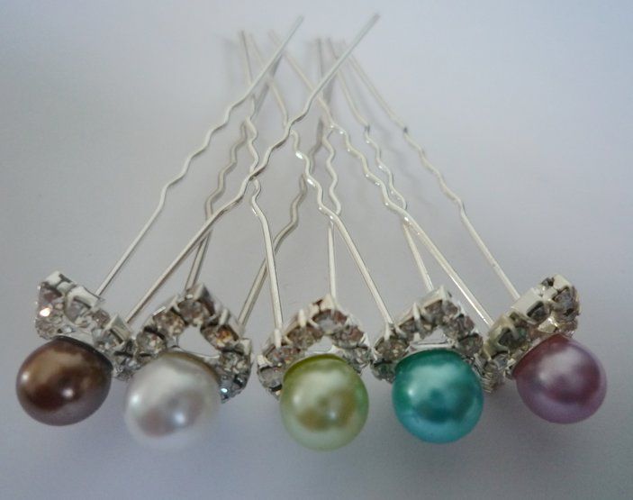 Eye Shape Hair Pin Rhinestone Purple Color Pearl Hair Pins Wedding