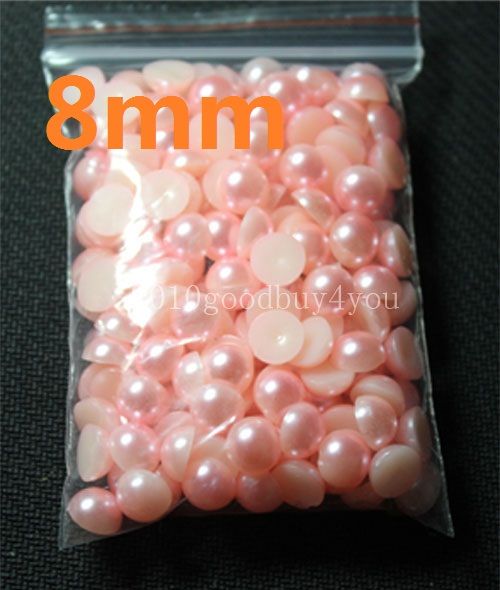 200pcs 8MM Light pink Half Round Pearls Bead Flatback Scrapbooking Embellishment Garment Accessories