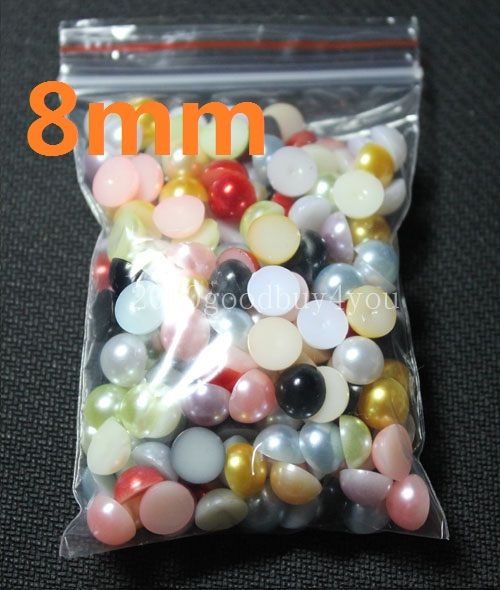 200 pz 8 MM Colore Misto Metà Tondo Perle Perline Flatback Scrapbooking Abbellimento Mestiere FAI DA TE