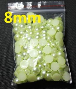 200pcs 8MM Light Green Half Round Pearls Beads Flatback Scrapbooking Embellishment Diy CellPhone