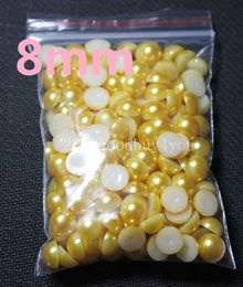 pearl craft beads UK - 200pcs 8MM Yellow Half Round Pearls Beads Flatback Scrapbooking Embellishment Craft Decotations