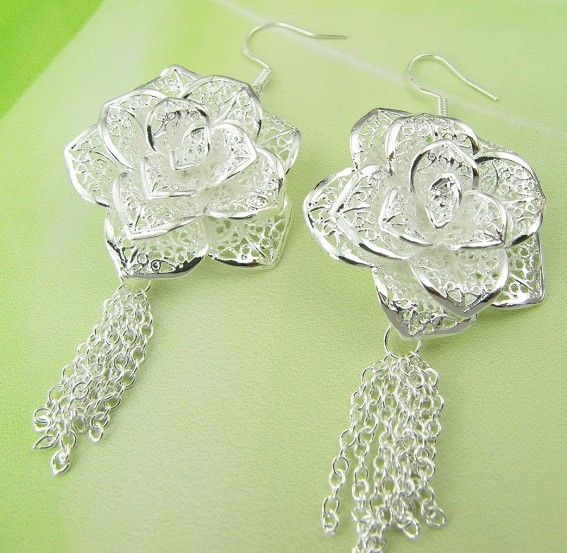 Fashion (Jewelry Manufacturer) 20 pcs a lot Large flower earrings 925 sterling silver jewelry factory price Fashion Shine Earrings