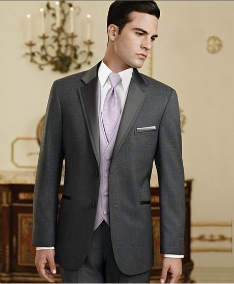 Wedding Tuxedos Grey New Two Buttons Notch Lapel Groom Tuxedos/Wedding Men's Suit Bridegroom Suits (Jacket+Pants+Tie+Vest) 07
