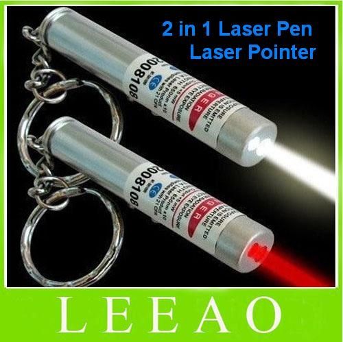 Best Price 350pcs/lot # New 2 in 1 White LED Light and Red Laser Pointer Pen Keychain Flashlight