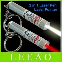최고의 가격 350pcs / lot # 새로운 2 in 1 흰색 Led 빛과 빨간색 레이저 포인터 펜 키 체인 손전등