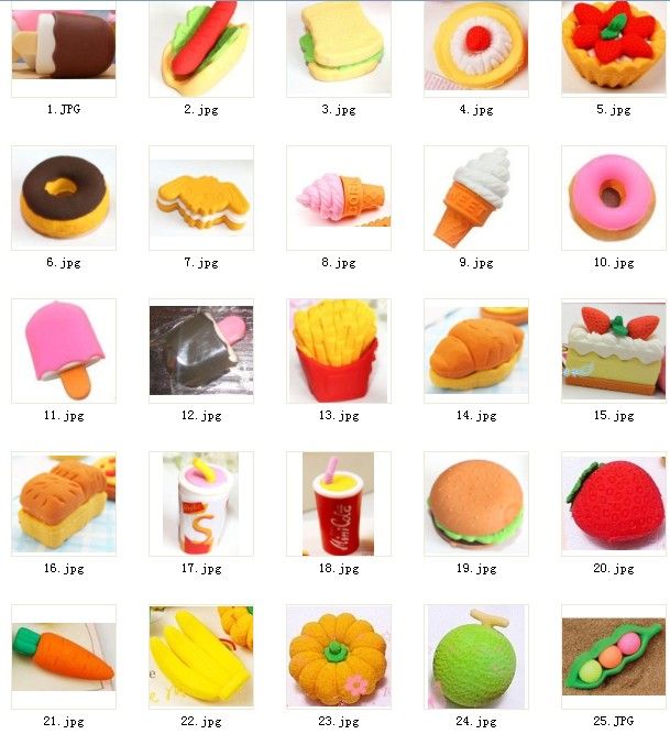 Fancy Design and Different Eraser Shape Rubbers for School Cute Kids Vegies