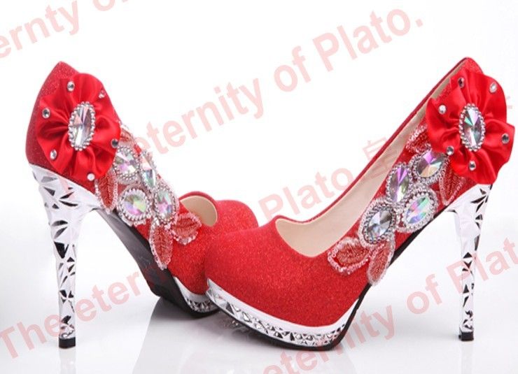 2012 Latest Wedding Shoes Diamond Wedding Shoes Flowers High Heels, Red ...