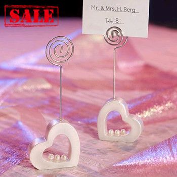 Free Shipping, 4pcs/lot! Heart with Pearl Place Card Holder Favors included paper card, place card holder favors
