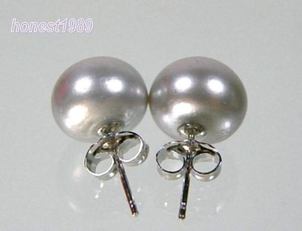 

натуральный 10-11мм СЕРЕБРЯНЫЙ СЕРЫЙ AKOYA PEARL STUD СЕРЬГИ 14KT