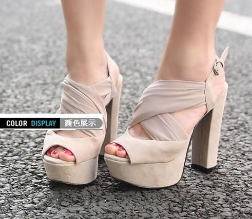 2012 Korea Fashion Ladies Beige Color Chiffon Strappy High Platform ...