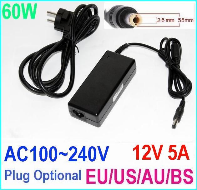 60W AC100 ~ 240V do DC 12 V 5A Zasilanie zasilania Zmieniacz do LED LED MIP / US / AU / BS Opcjonalnie