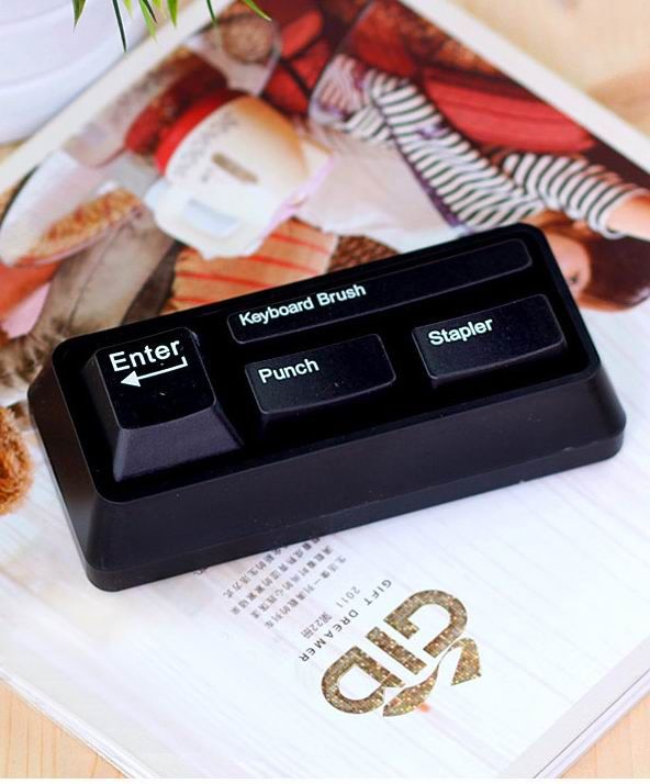 Wholesale Keyboard Stationery Set Card Punch Stapler Keyboard Brush