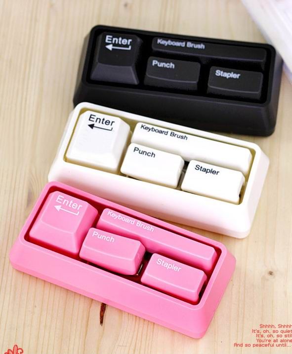 Wholesale Keyboard Stationery Set Card Punch Stapler Keyboard Brush