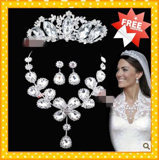 

2022 Fashion Kates Bridal Jewelry Royal Crowns Tiaras Crystals wedding Bride Sets Set Accessories Sets