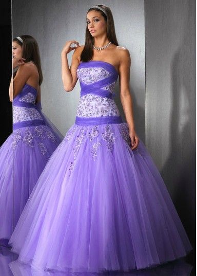 Most Beautiful Purple Tulle Ball Gown Bandage Strapless Applique ...
