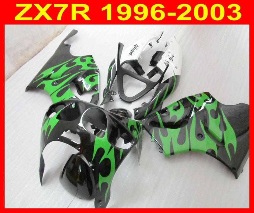 ABS Green Flame Fairings Kawasaki ZX 7R 96-03 ZX7R NINJA 96 97 98 99 00 01 02 03 När du ser