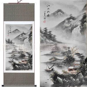 Pinturas de Paisagens orientais Pergaminhos De Seda Chinesa Pendurado Pintura Decoração Arte Pintada L100x30 cm 1 peça Livre