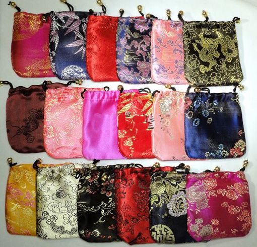 Small Floral Satin Drawstring Storage Pouch For Jewelry Trinket Bracelet Chinese Fabric Gift Bag Coin Pocket 