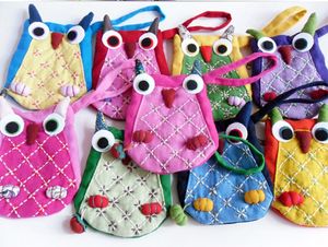 Söt djur uggla mynt purväska väska handgjorda barn barn dragkedja kinesisk bomull tyg hantverk plånbok pocket påse storlek 9.5x12,5 cm 10pcs / parti