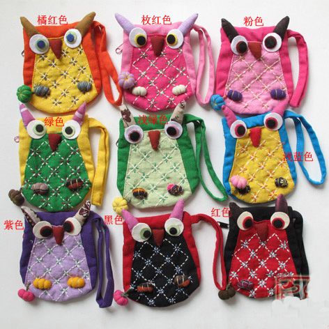 Zipper Cute Owl Coin Purse Kid Child Chinese Cloth Handcrafts Pouch Pocket Money Wallet Bag Wholesale size 9.5x12.5 cm 