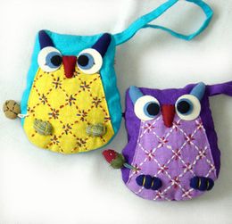 Zipper Cute Owl Coin Purse Kid Child Chinese Cloth Handcrafts Pouch Pocket Money Wallet Bag Wholesale size 9.5x12.5 cm 10pcs/lot