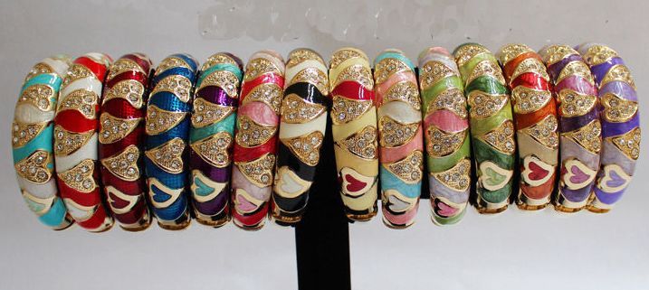Bracelet jonc d'amour en émail cloisonné pour femmes mosaïque CZ personnalisé large 1.5cm bracelets artisanaux chinois 12 pièces/lot