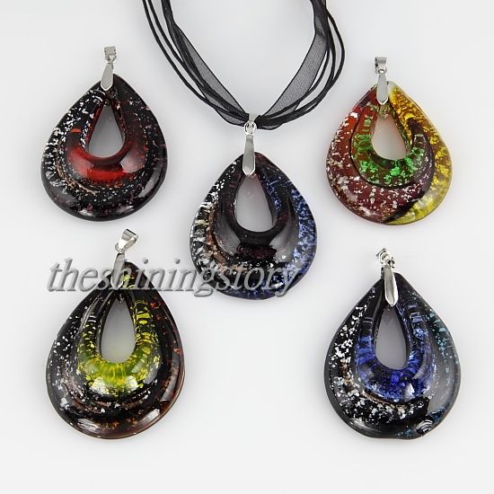 Gözyaşı şerit Folyo murano lampwork cam kolye kolye takı mücevherat moda pendnats kolyeler MUP102