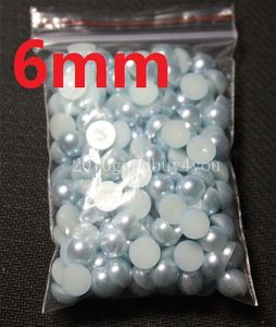 500 sztuk 6mm Light Niebieski Pół Okrągłe Perły Koraliki Flatback Scrapbooking Zdobienie Darmowa Wysyłka