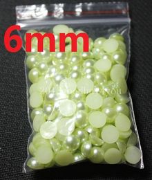 500pcs 6MM Light green Half Round Pearls Beads Flatback Scrapbooking Wedding Embellishment