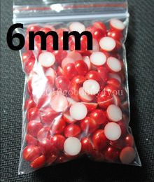 500pcs 6MM Red color Half Round Pearls Beads Flatback Scrapbooking Embellishment Jewelry Making