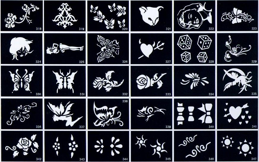 Schablonenpapier 100 teile / los Tattoo Schablonen für Körperkunst Malerei Tattoo Bilder Wasserdichte Mix Designs 02