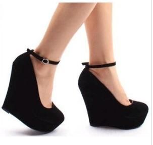 Suede Purple Wedges Black Wedges Women's Ankle Strap High Plarform ...