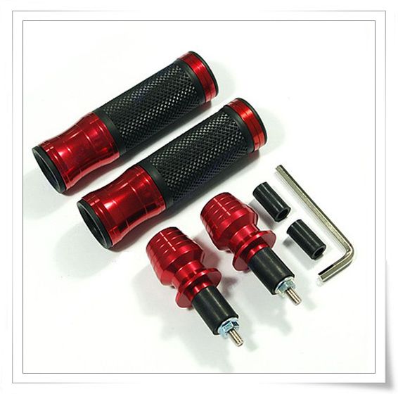 Motorcycle Chrome Hand Grips Barends Bar Ends Red 7/8 From Upfly2010