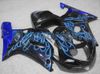 Blue Flame in Black Fairing Kit لـ GSXR 600 750 K1 2001 2002 2003 GSXR600 GSXR750 01 02 03 GSX-R600
